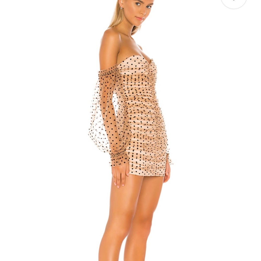 MAJORELLE Revolve Secrets Dress Dark Nude Mini Dress Size M Ruched Glam Party